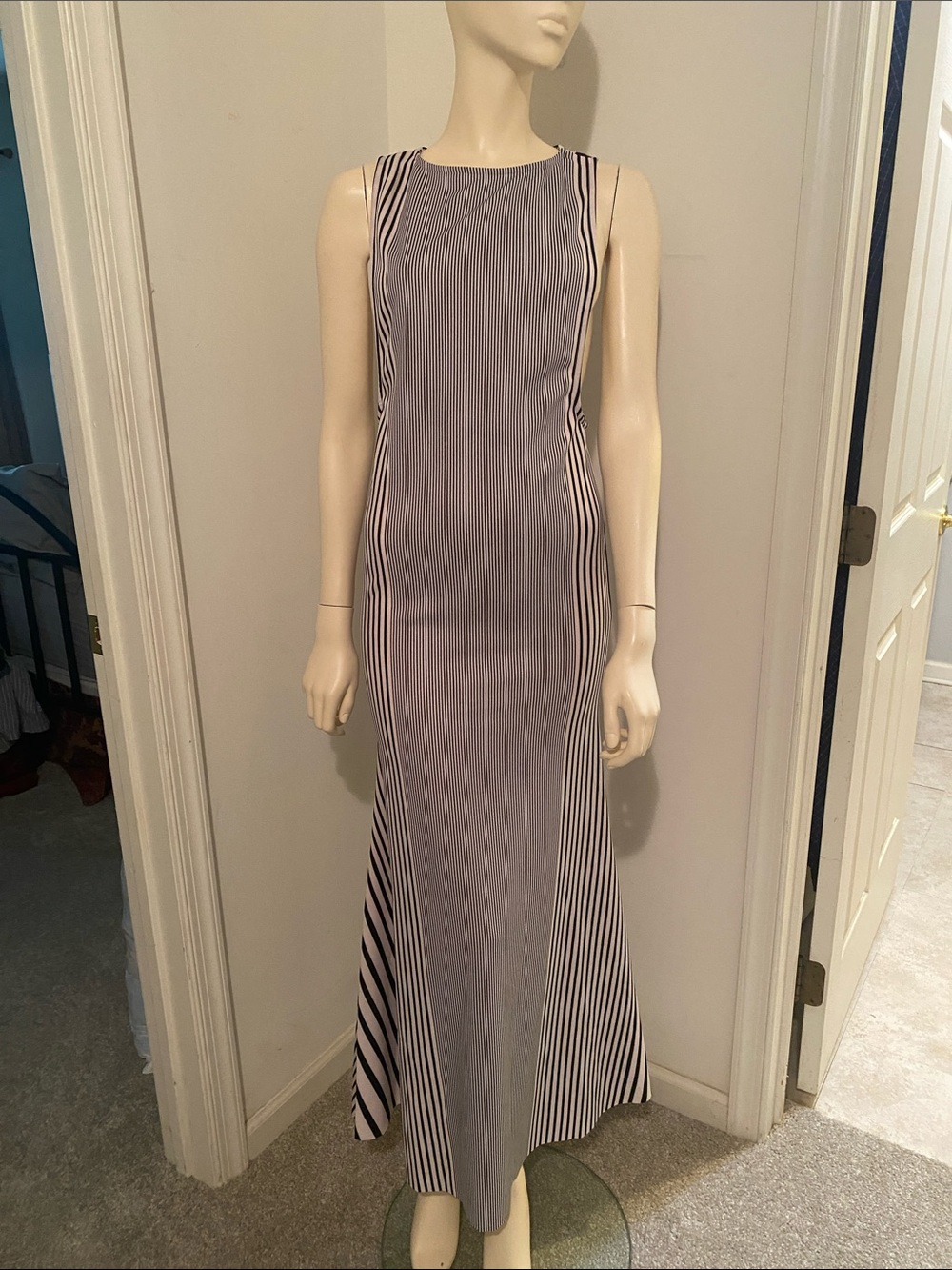 Sleeveless Black and White Striped Maxi Dress